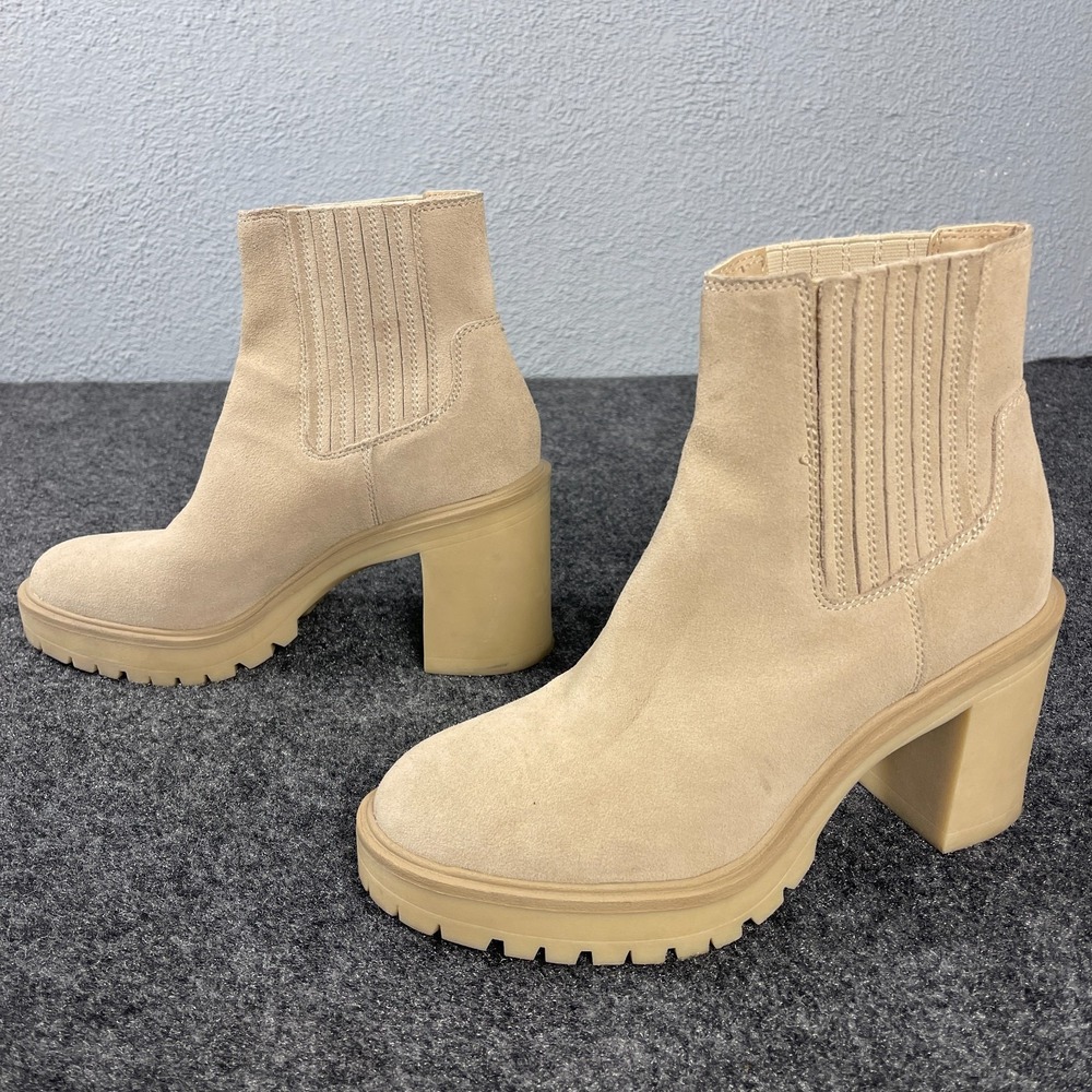 Dolce Vita Chelsea Boots Womens 10 Beige Suede Platform Lug Sole Block - Picture 4 of 10